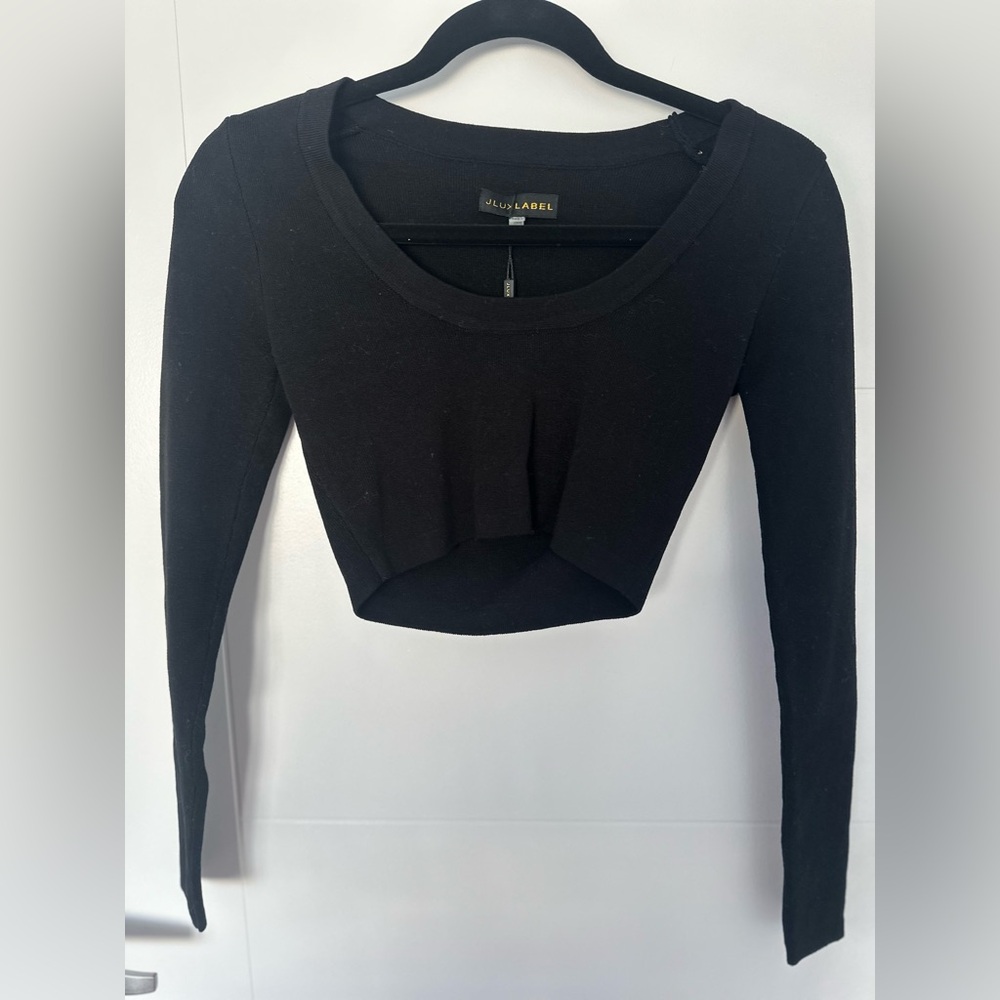 JLUXLABEL Women's Black Long Sleeve Crop Top